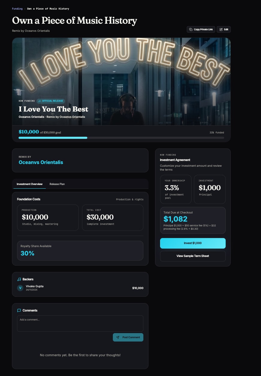 bushido funding page for the Oceanvs Orientalis sample remix