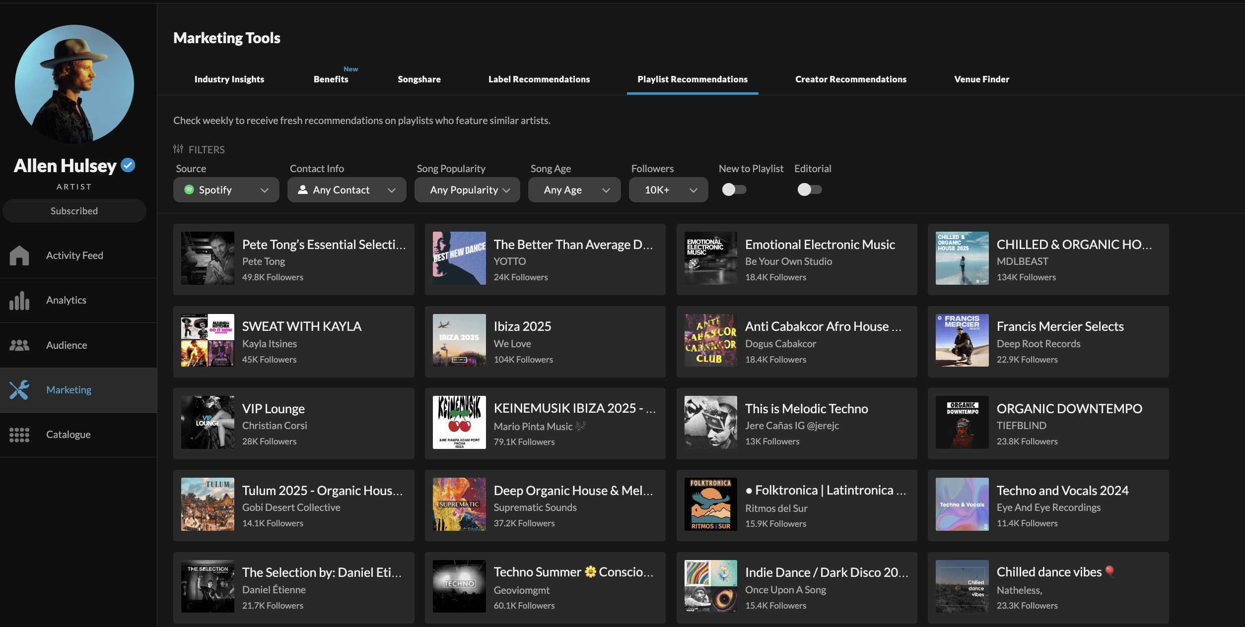 Songstats Playlist Recommendations Tool
